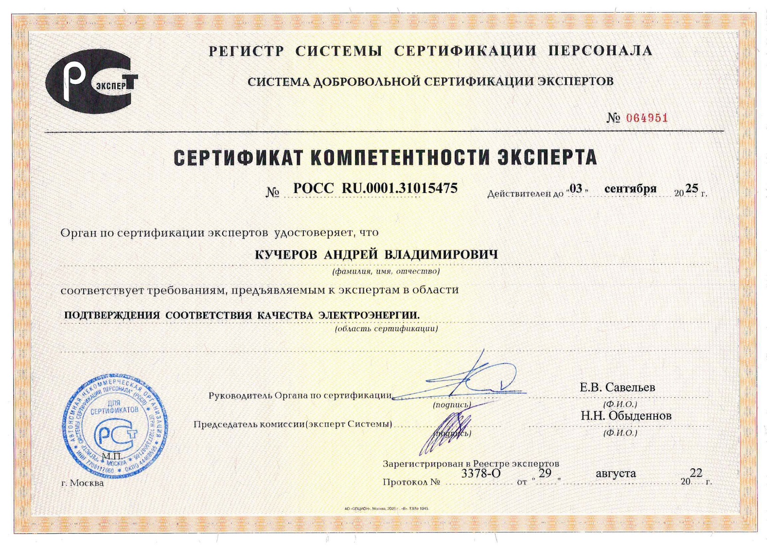 Сертификат компетентности Кучеров 2025 год